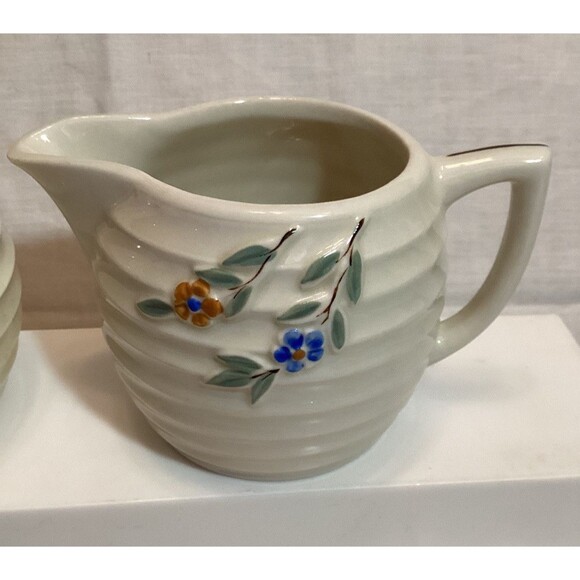 Vitreous Porcelain China Beehive Style Creamer & Sugar Bowl With Uranium Glaze - Picture 6 of 16